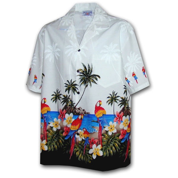 Pacific Legend Bílá havajská košile s motivem palem a papoušků Velikost: XXL - Supergrily.cz