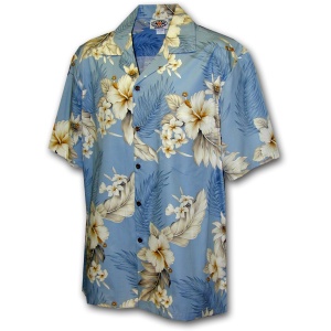 Pacific Legend Světle modrá havajská košile s motivem ibišku Velikost: L - Supergrily.cz