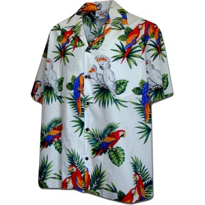 Pacific Legend Bílá havajská košile s motivem papoušků Velikost: L - Supergrily.cz