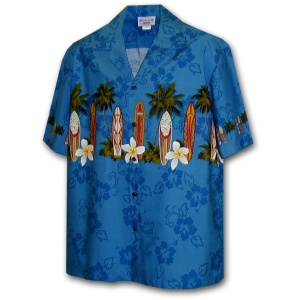 Pacific Legend Modrá havajská košile s motivem palem a surfování Velikost: XL - Supergrily.cz