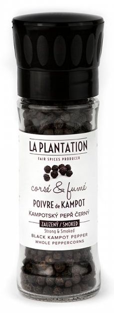 La Plantation Kampotský pepř černý celý zauzený studeným kouřem 60 g mlýnek - Supergrily.cz