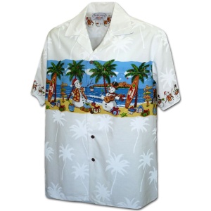 Pacific Legend Bílá havajská košile s motivem sněhuláků na pláži Velikost: XXL - Supergrily.cz