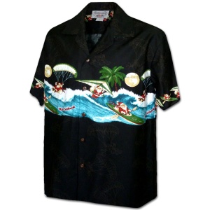 Pacific Legend Černá havajská košile s klasickým motivem Santy na moři Velikost: XXL - Supergrily.cz