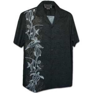 Pacific Legend Černá havajská košile s motivem mořského světa Velikost: XXL - Supergrily.cz